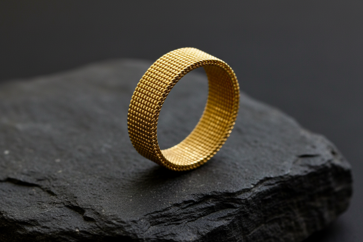 Gold Color Mesh Wedding Band – 8mm Width