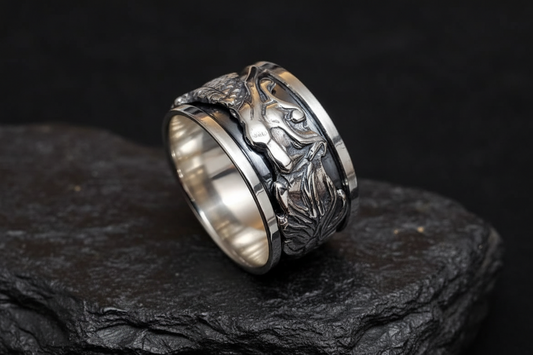 Wide Dragon Spinner Ring for Men: Tarnish-Free Sterling Silver Meditation Band