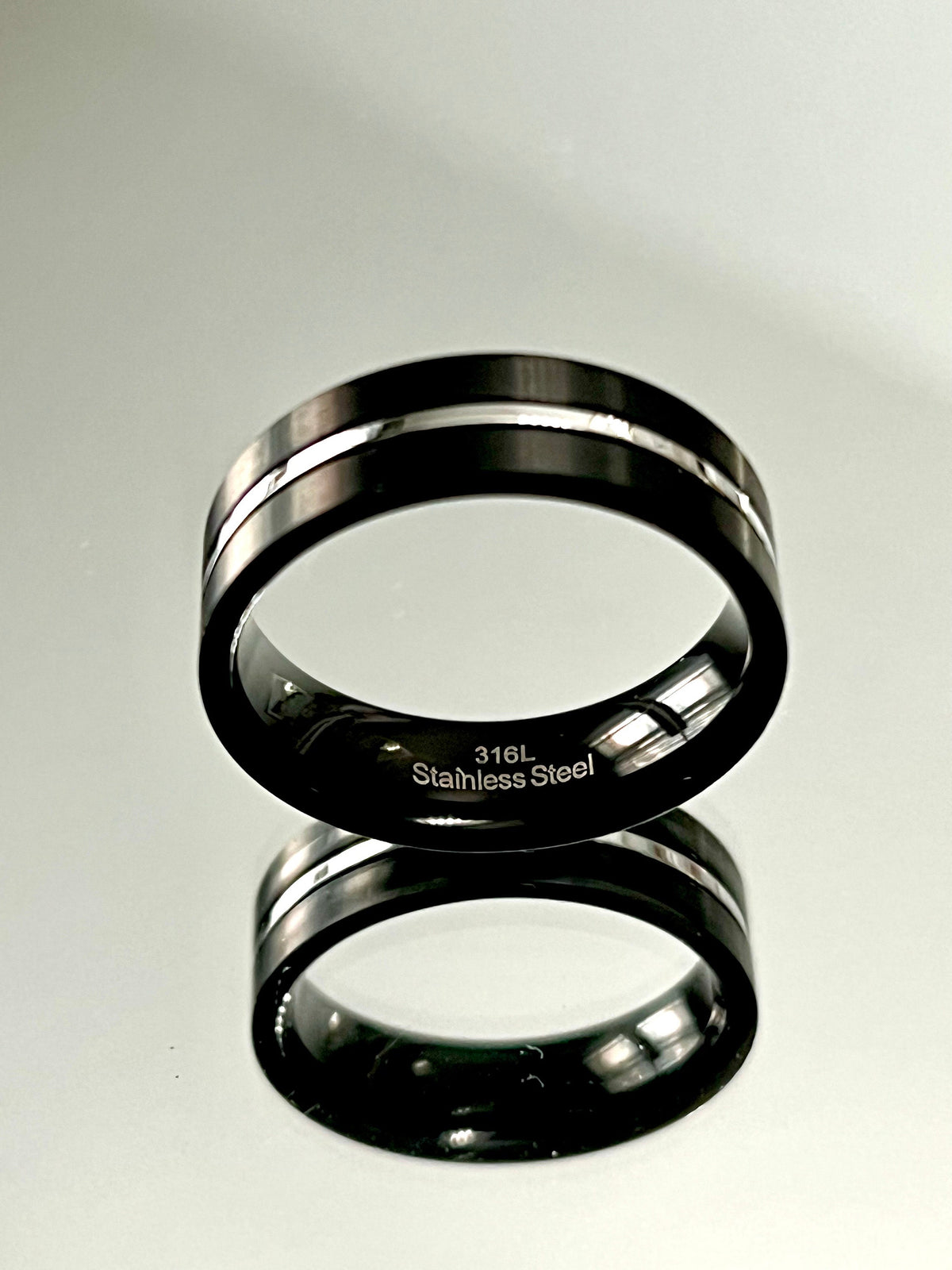 Black Silver Stainless Steel Ring