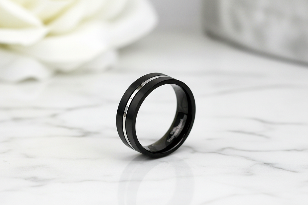 Black Silver Stainless Steel Ring