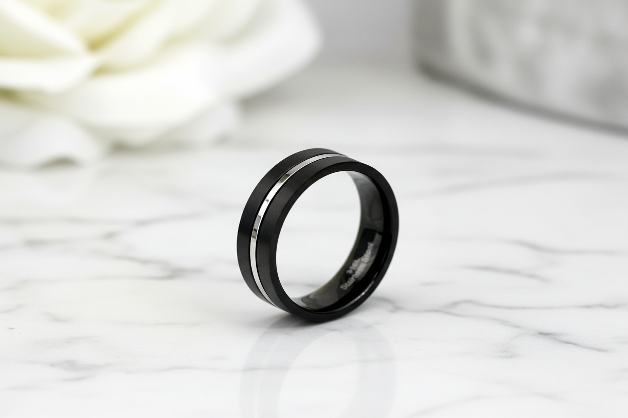 Black Silver Stainless Steel Ring