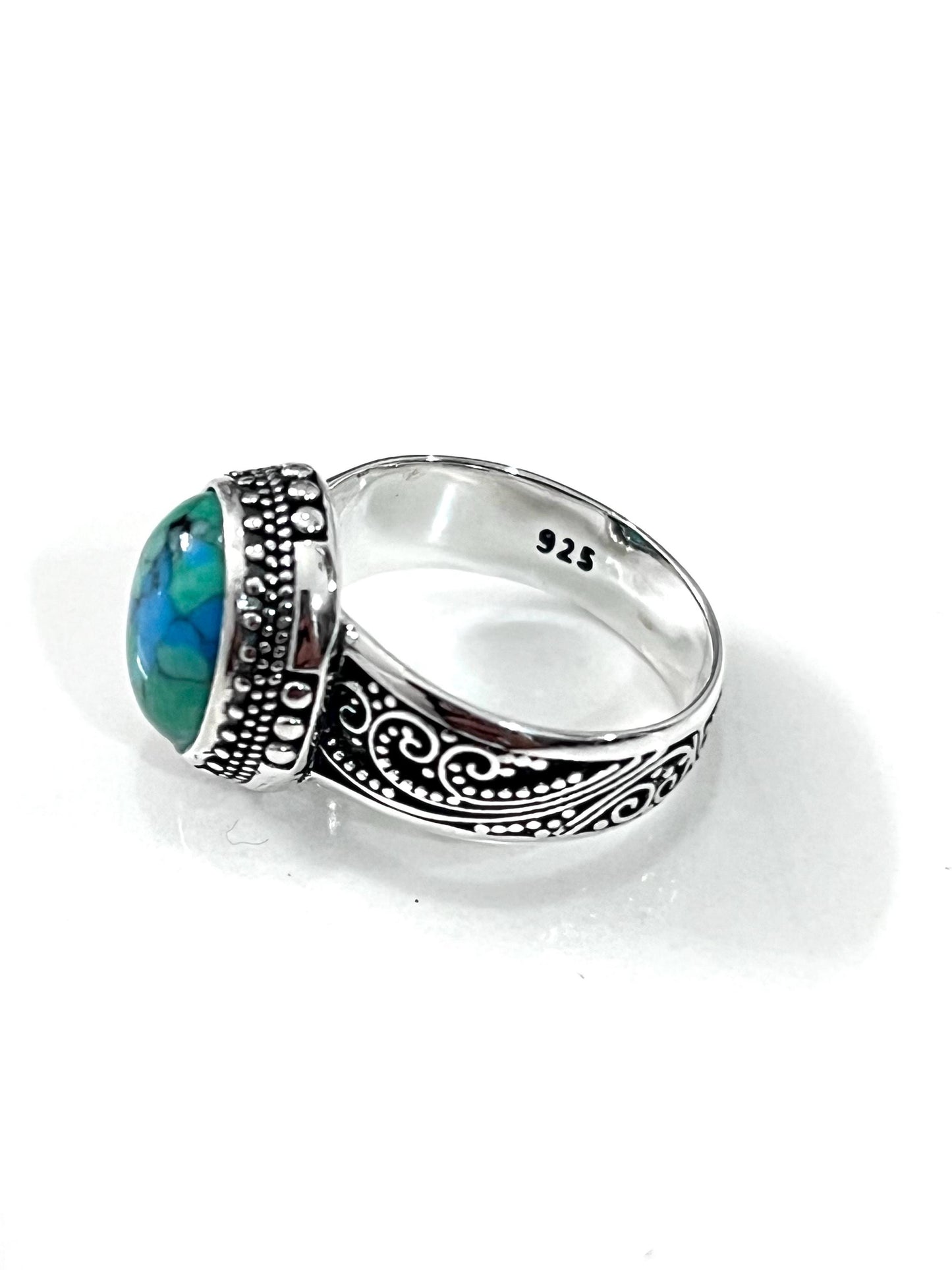 Sterling Silver Signet Ring: Bali-Inspired Agate or Turquoise Statement Jewelry