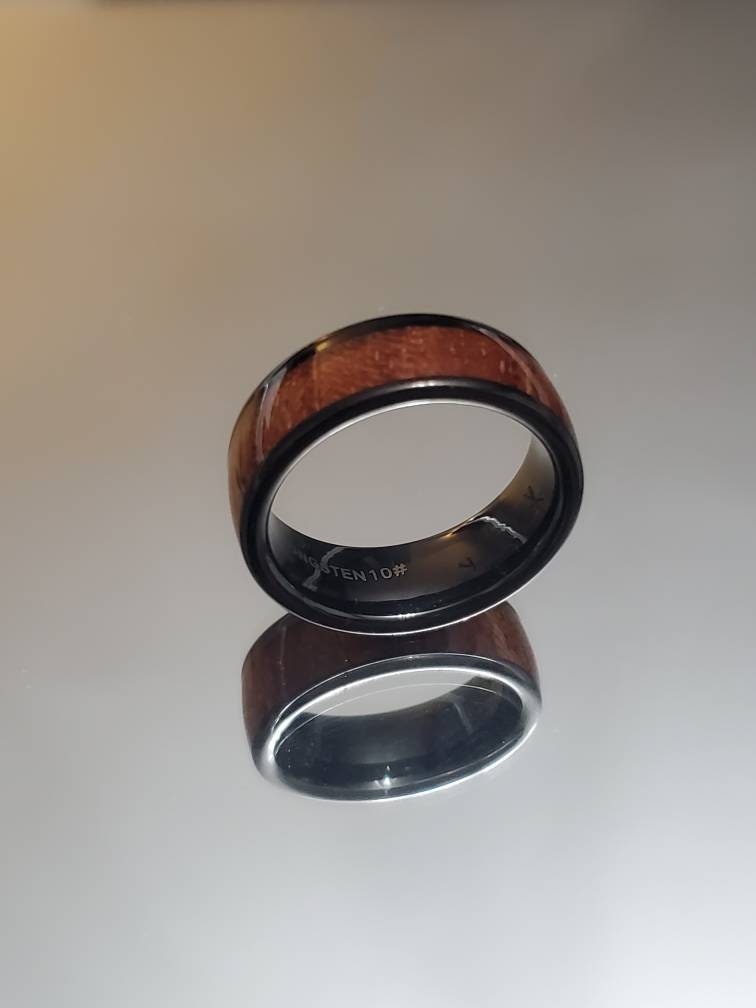 Tungsten Band,  8mm Wood Finished Ring for Men, Tungsten Ring