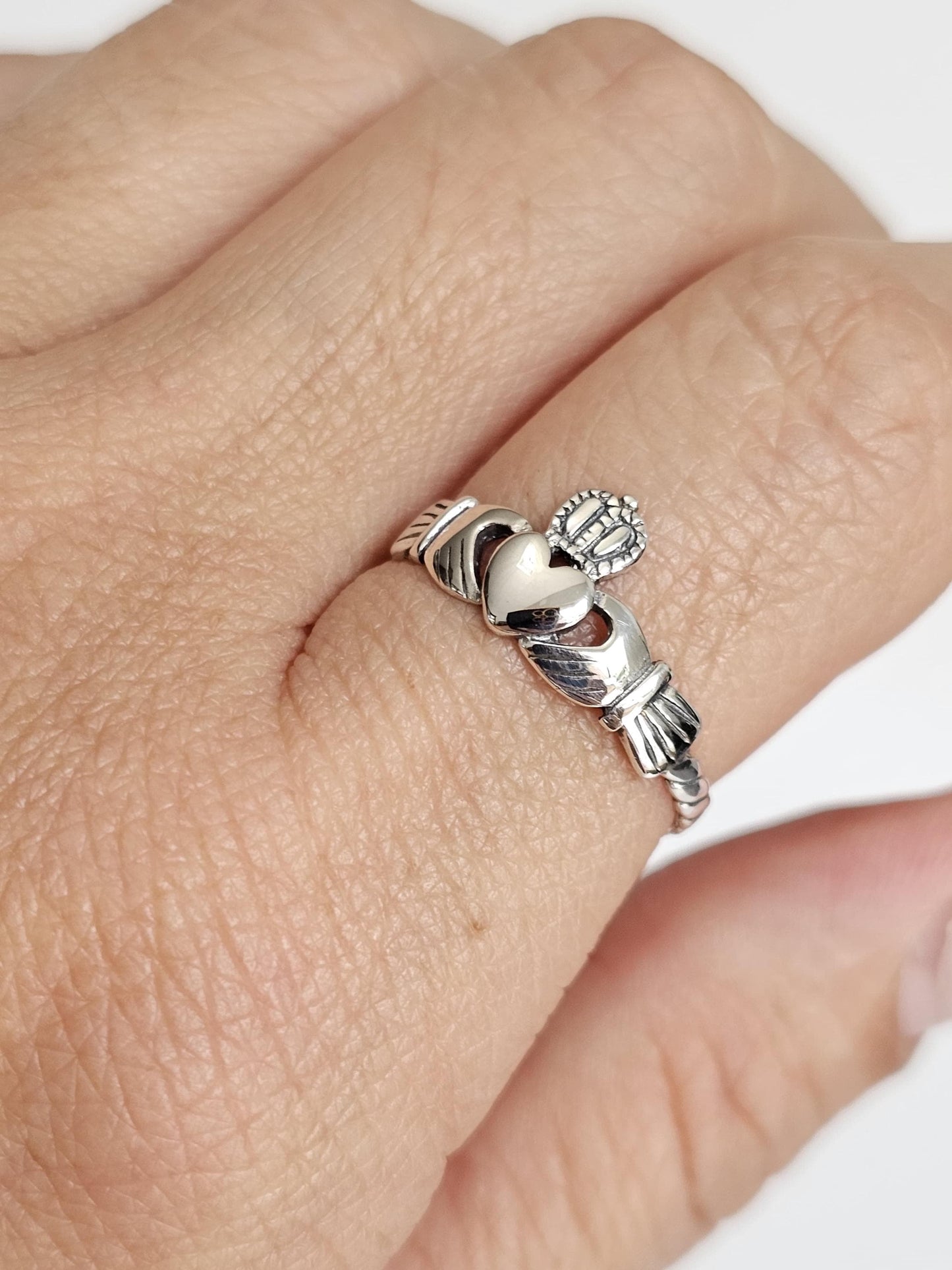 Sterling Silver Flat Rope Claddagh Ring with Oxidized Finish — Love, Loyalty & Friendship