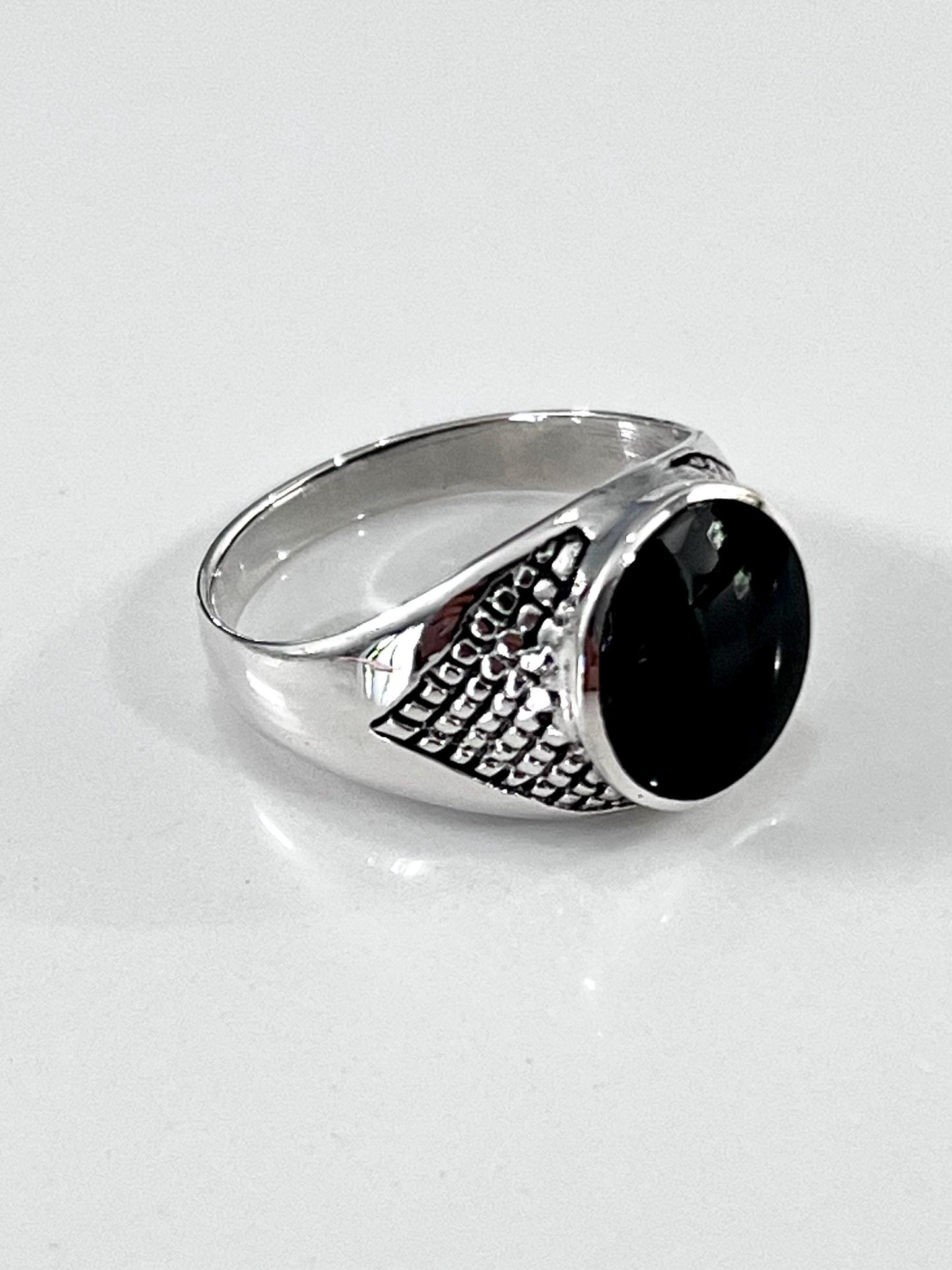 Black Onyx Sterling Silver Men's Signet Ring: Gothic Band