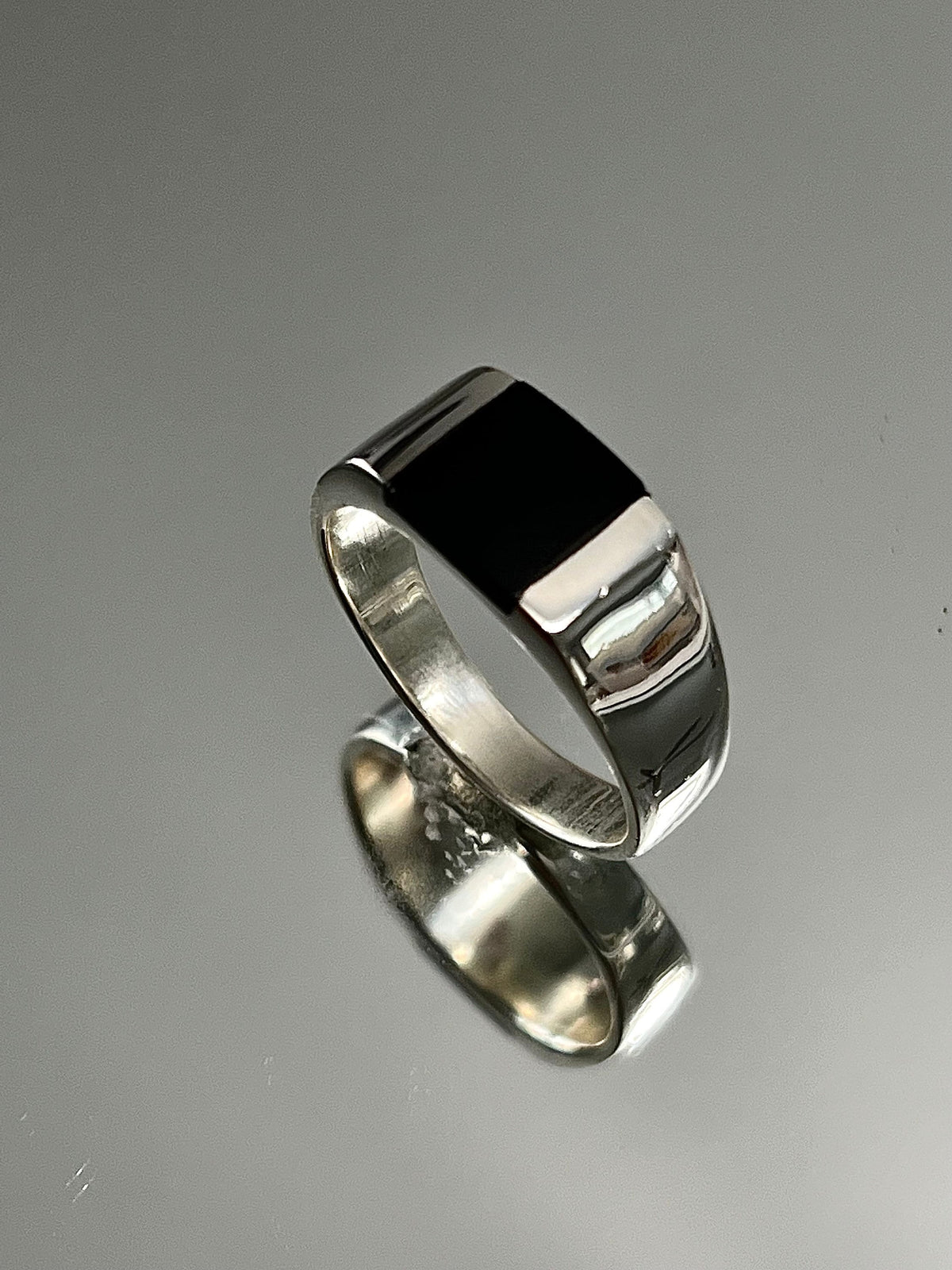 Square Onyx Sterling Silver Unisex Ring