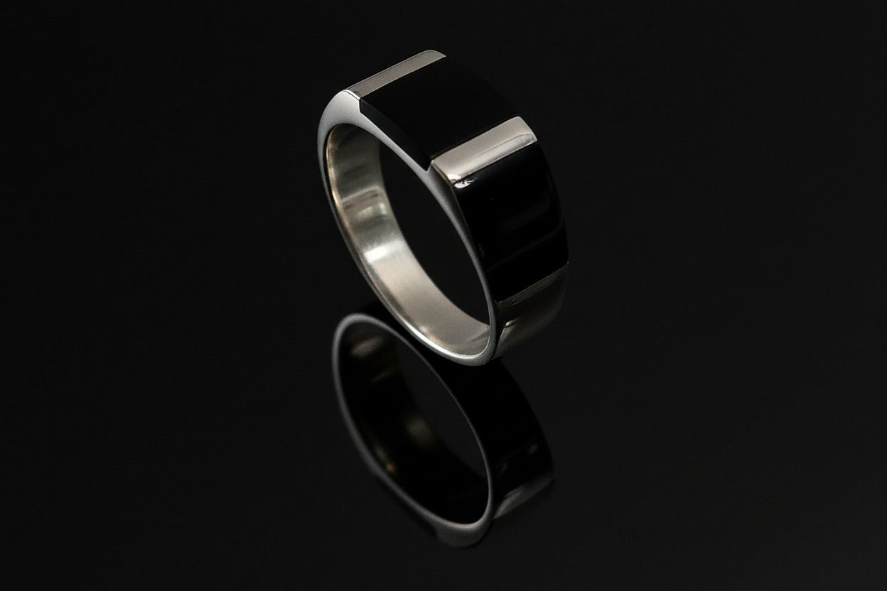 Square Onyx Sterling Silver Unisex Ring