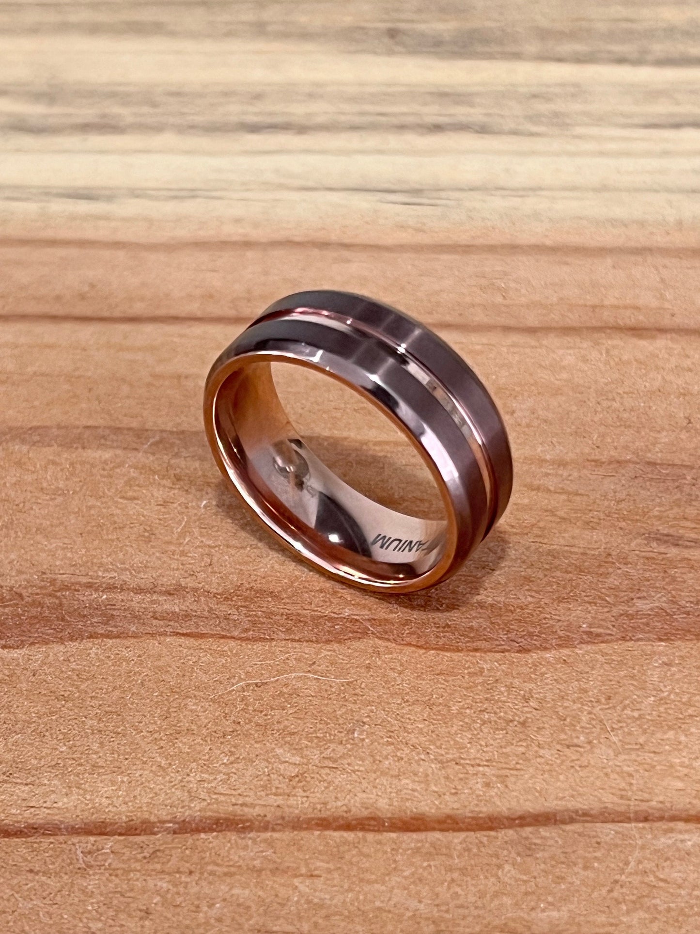 Two Tone Rose & Bronze Band Titanium Trendy Men's Ring