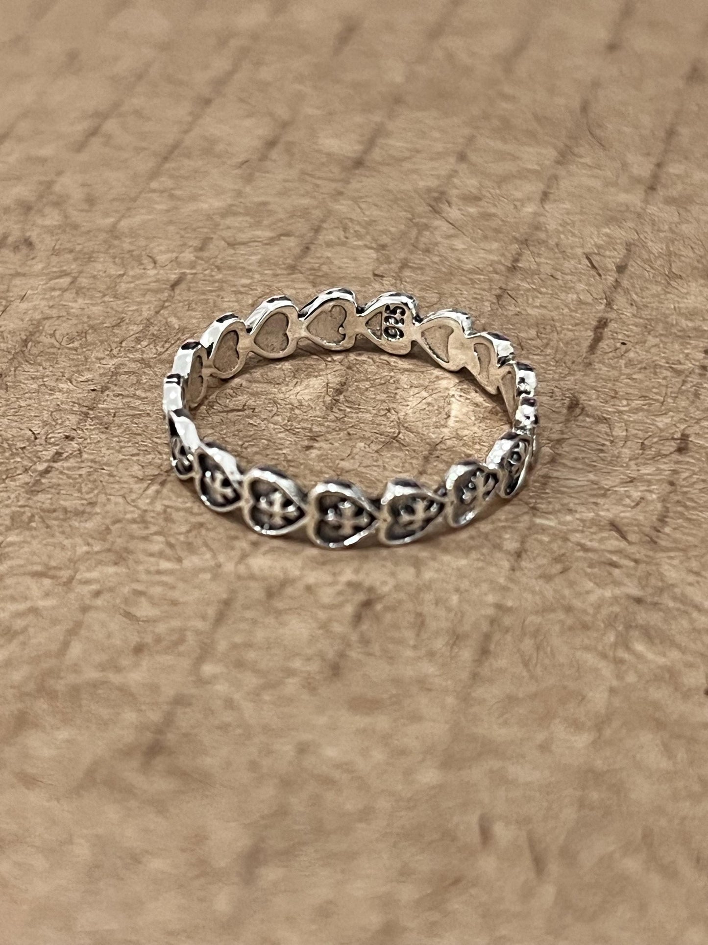 Oxidized Sterling Silver Heart Cross Ring: Medieval Style Band