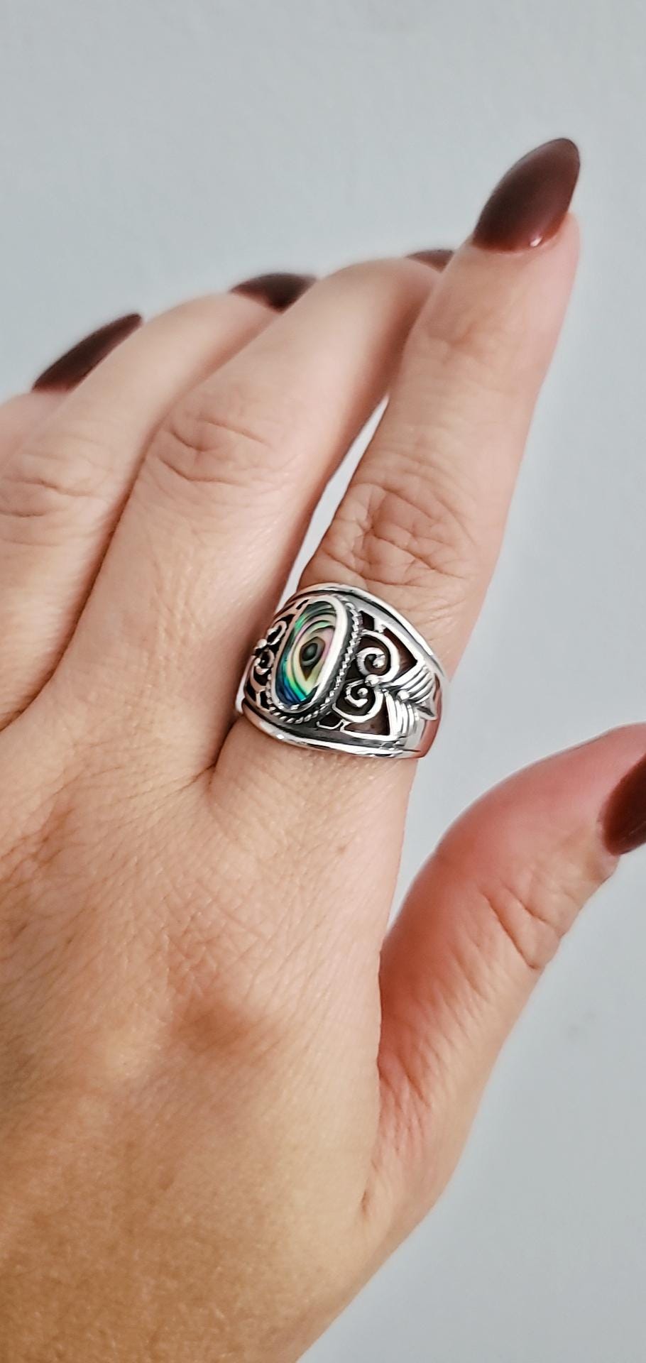 Sterling Silver Abalone Ring: Women's Cutout Design Jewelry