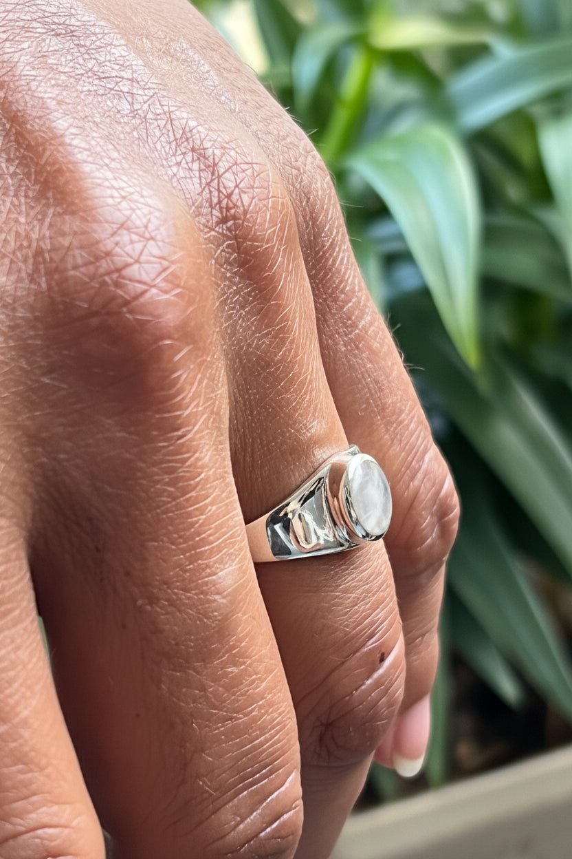 Sterling Silver 925 Unisex Moonstone Signet Ring