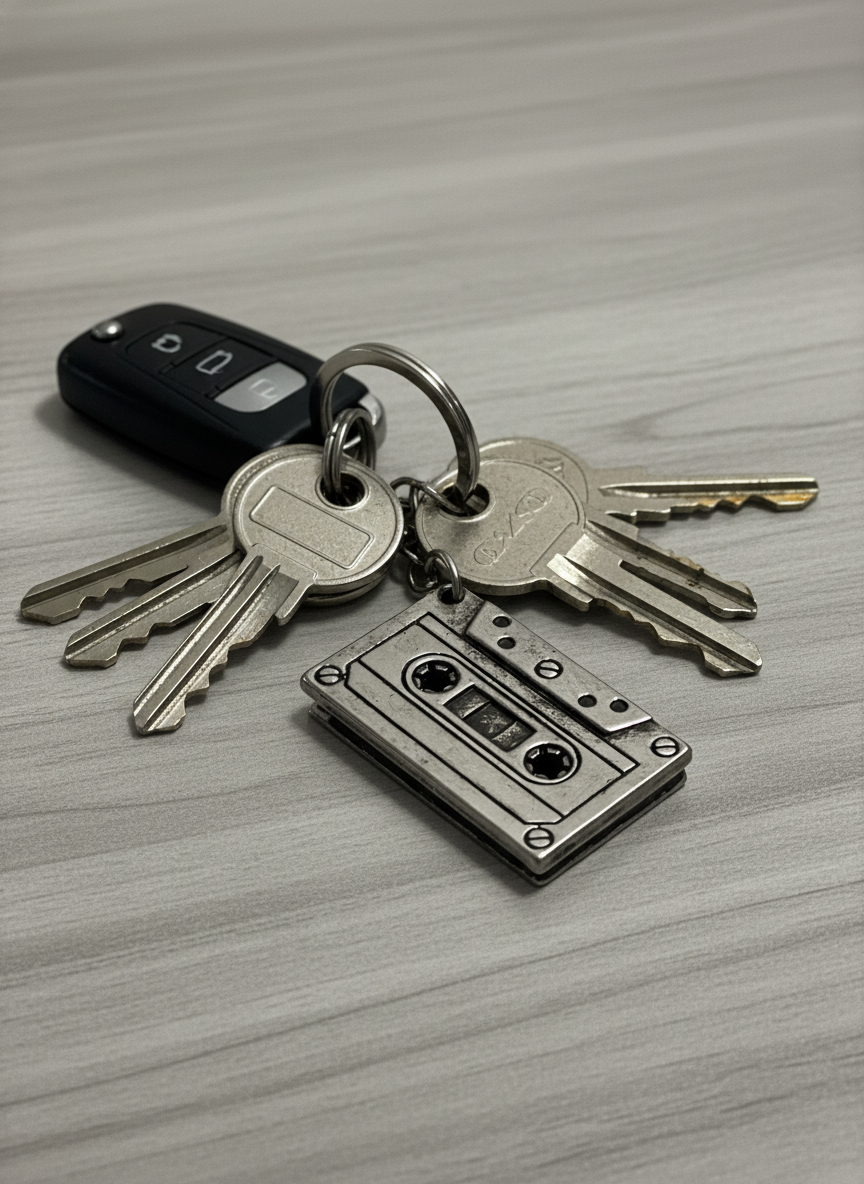 Vintage Cassette Keychain and Headphones