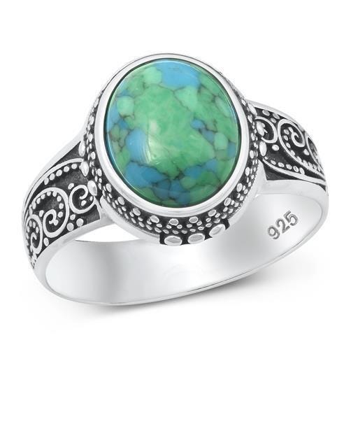 Sterling Silver Signet Ring: Bali-Inspired Agate or Turquoise Statement Jewelry