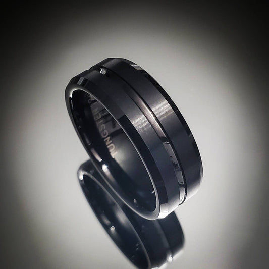 Midnight Tungsten Men's Ring, Single Groove Band, The Perfect Gift for him