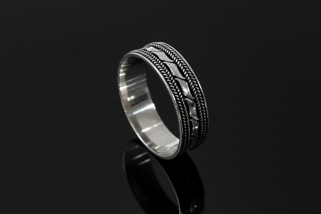 Double Braided Men's Bali Ring Sterling Silver
