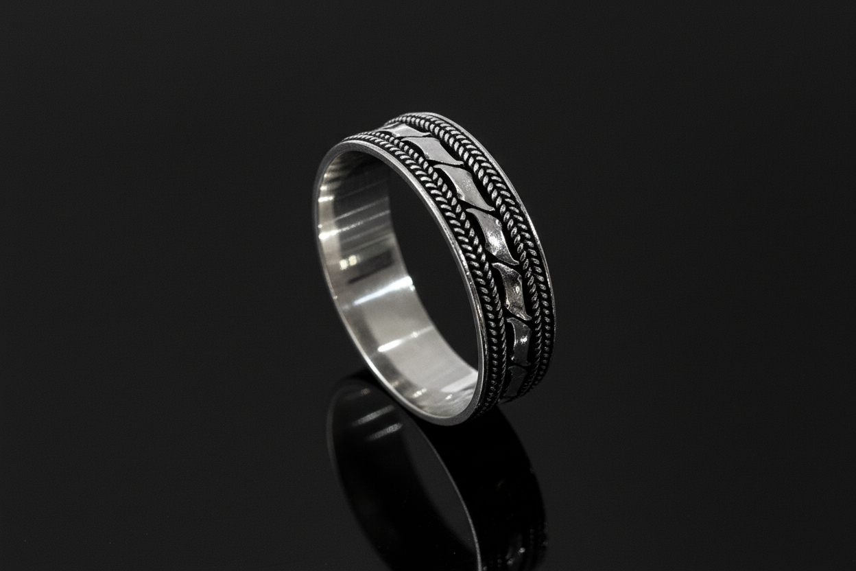Double Braided Men's Bali Ring Sterling Silver