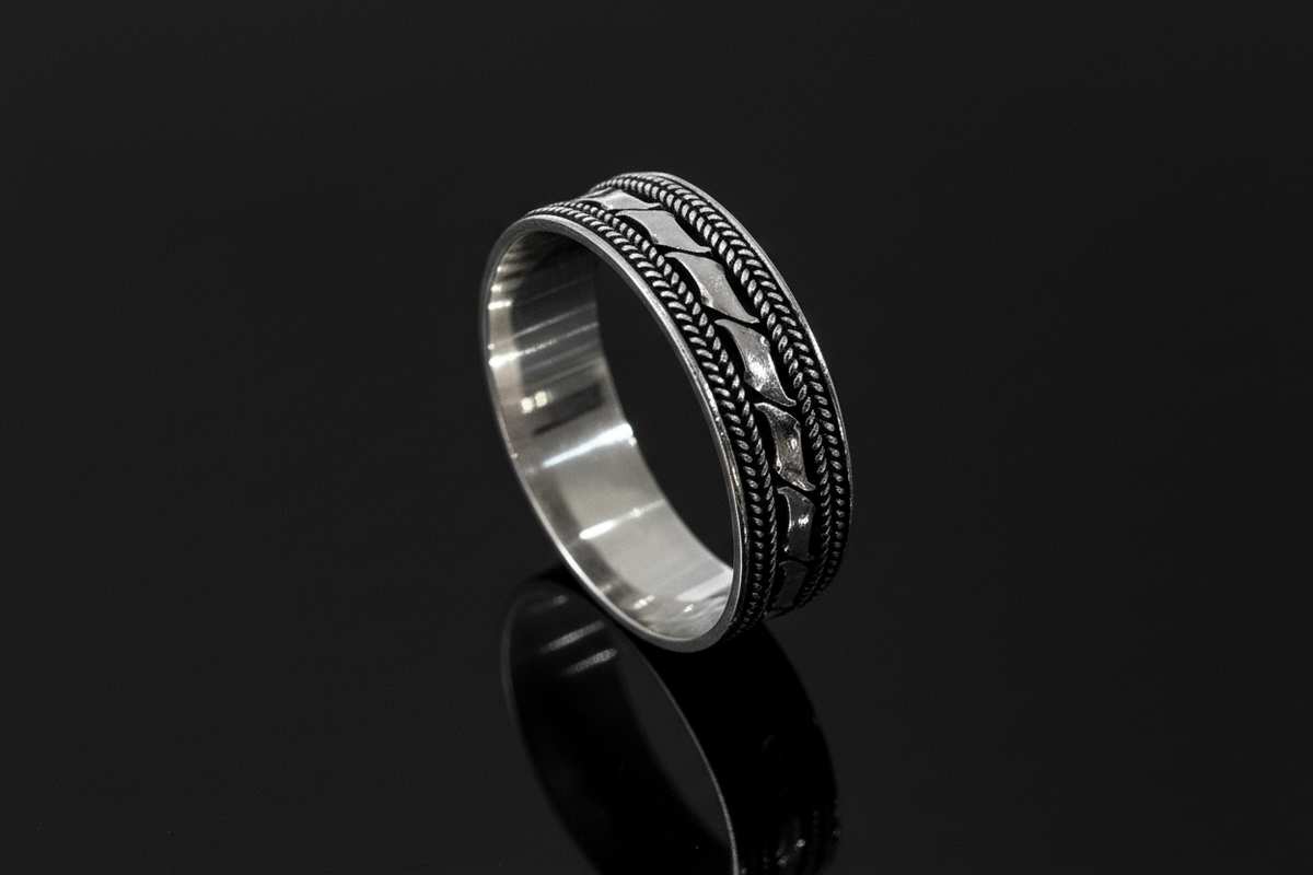 Double Braided Men's Bali Ring Sterling Silver
