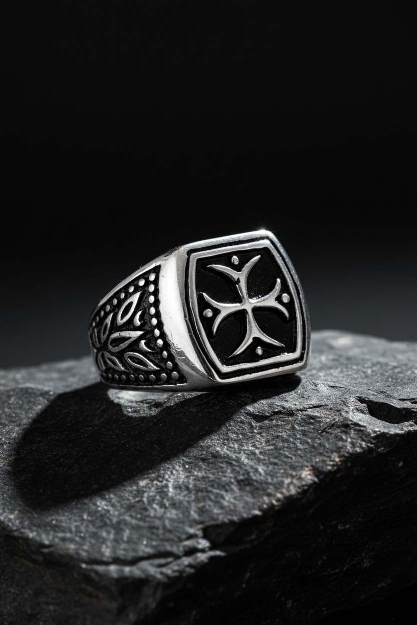 Cross Shield Men's Ring – Stainless Steel