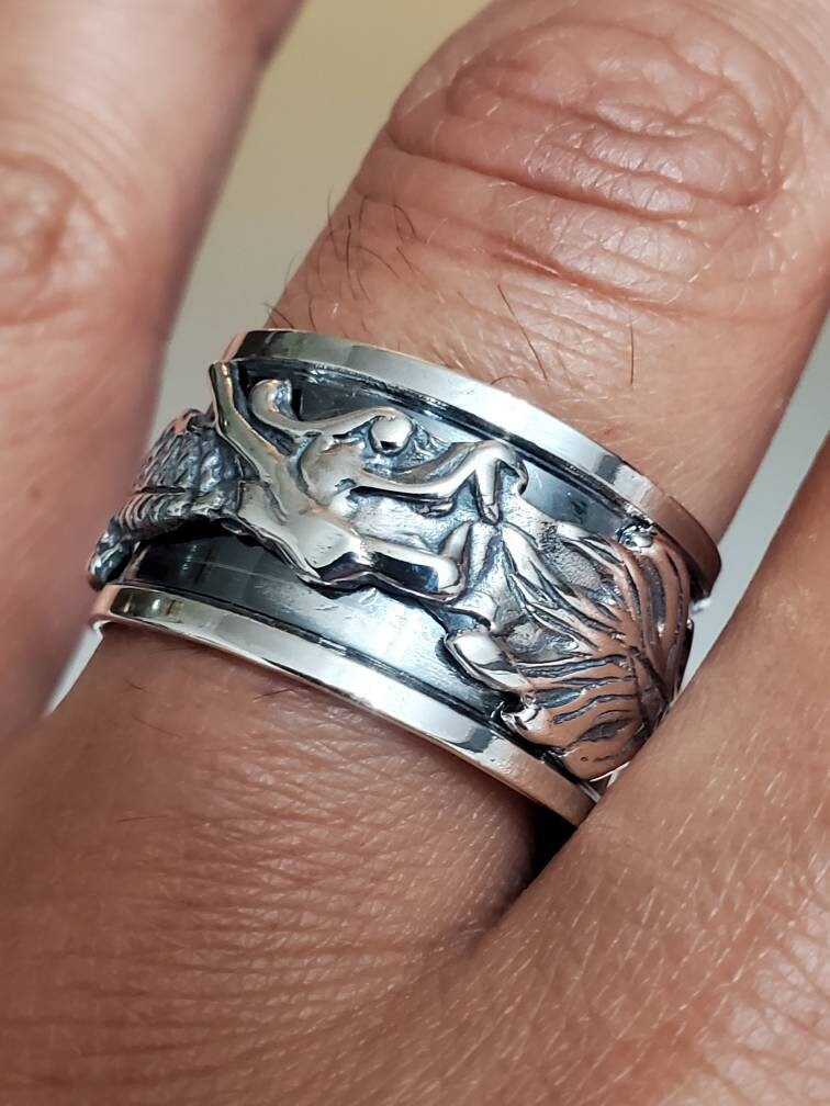 Wide Dragon Spinner Ring – Sterling Silver