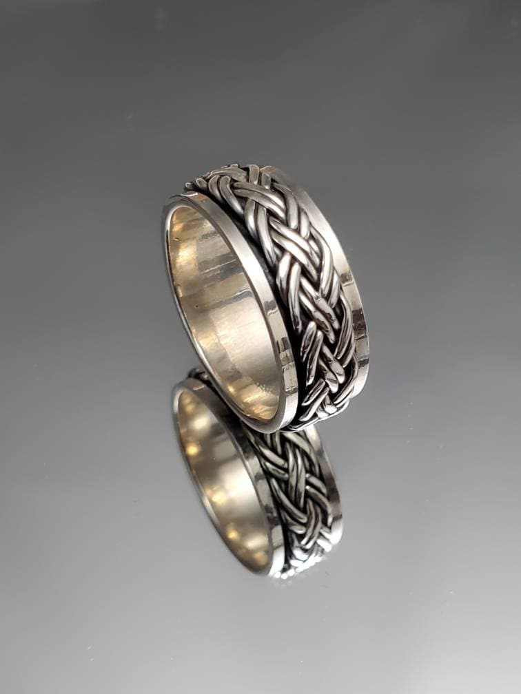 Meditation Braided Men's Spinner Ring – Sterling Silver