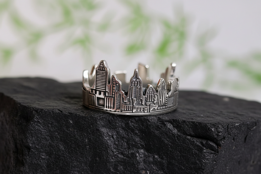 Sterling Silver Skyline Men's Ring, 12mm Face, Engagement, trendy, gift for him