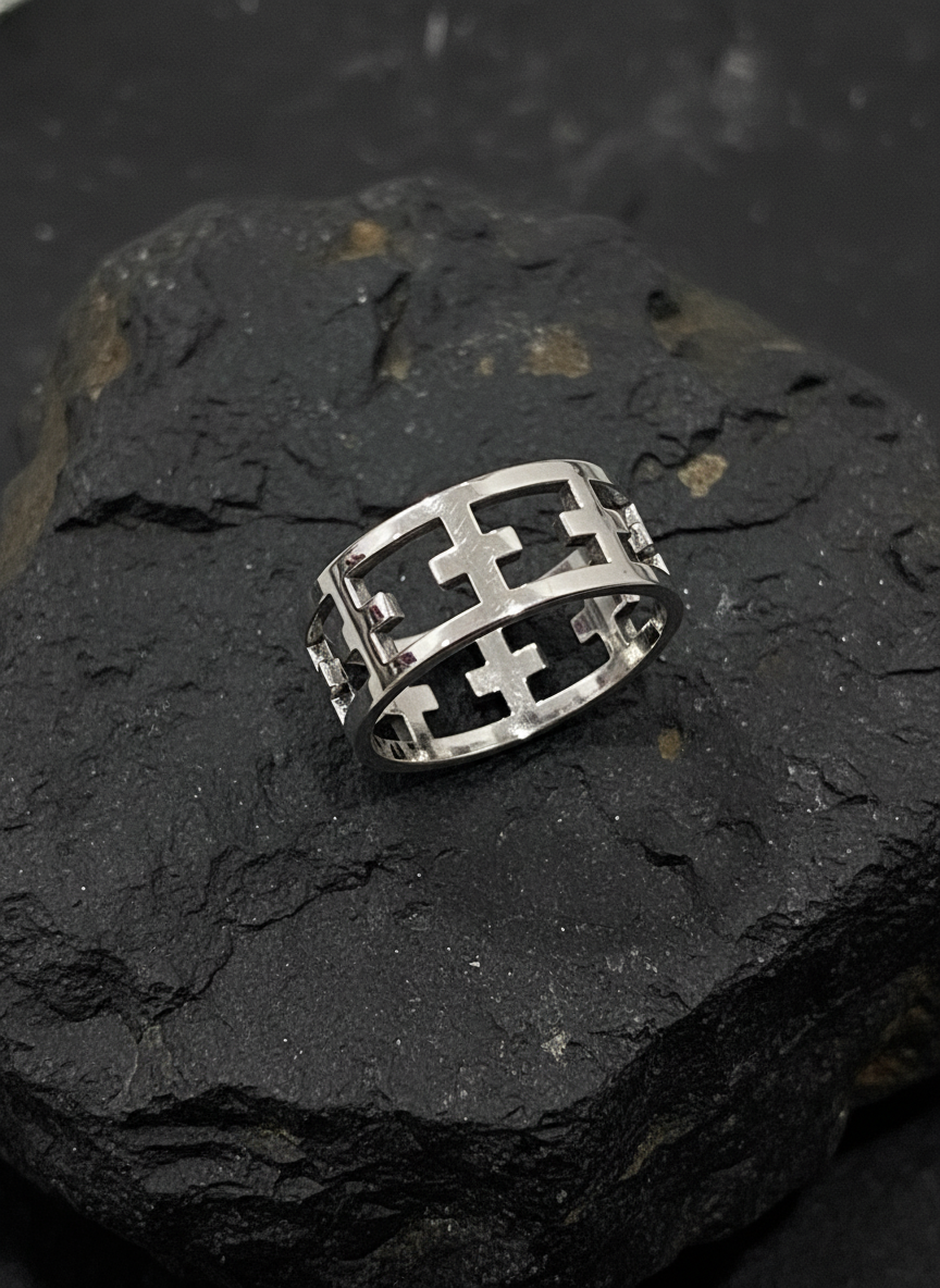 Cross Band Men's Sterling Silver Band