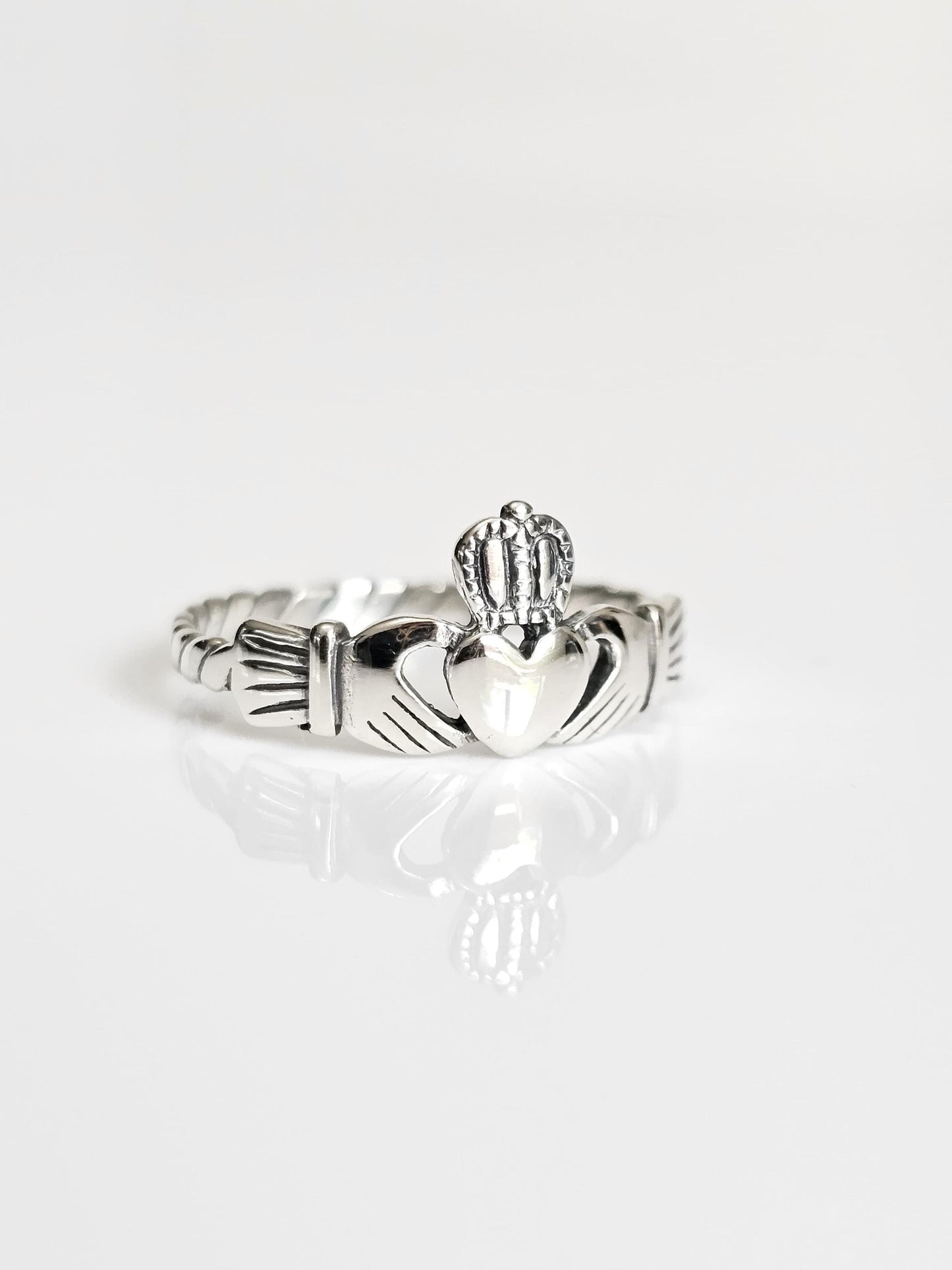 Sterling Silver Flat Rope Claddagh Ring with Oxidized Finish — Love, Loyalty & Friendship
