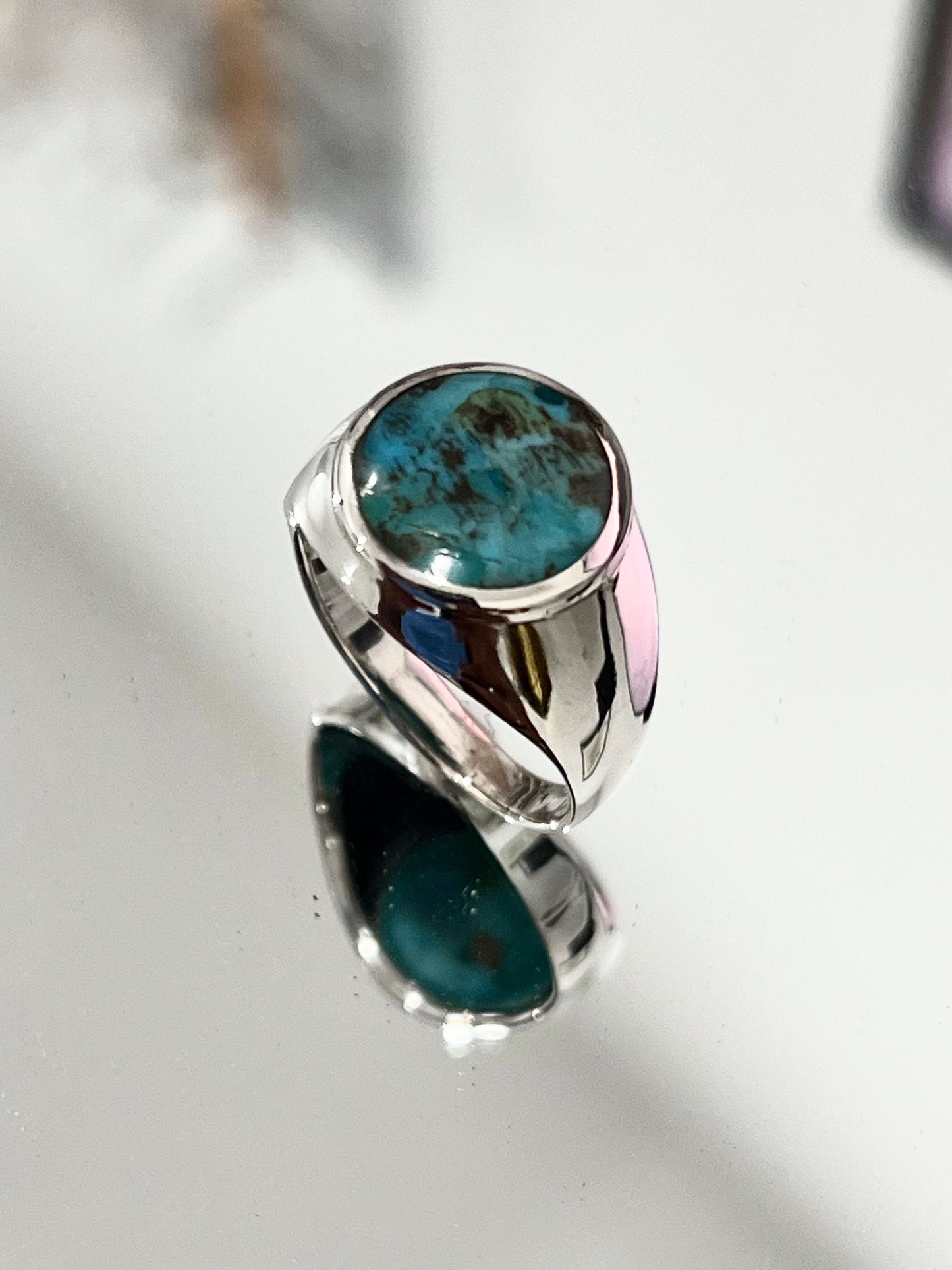 Turquoise Men's Ring, Sterling Silver Ring, 925 Stamped Ring, Raised Signet Men's Band, Genuine Turquoise Stone for men