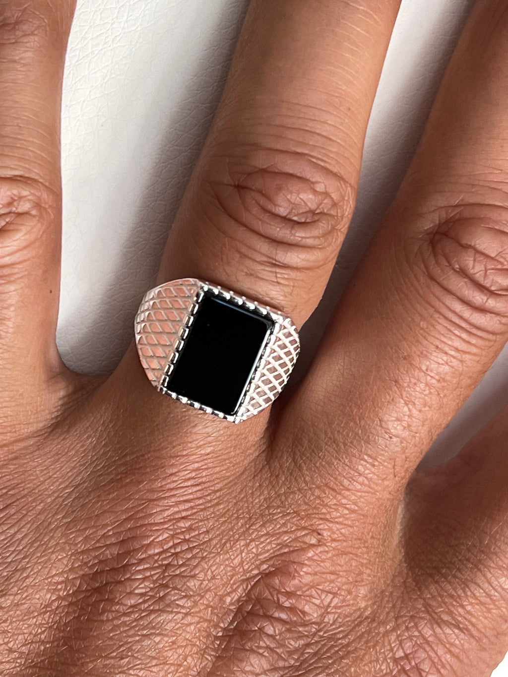 Square Black Onyx Men's Wedding Ring – 925 Sterling Silver