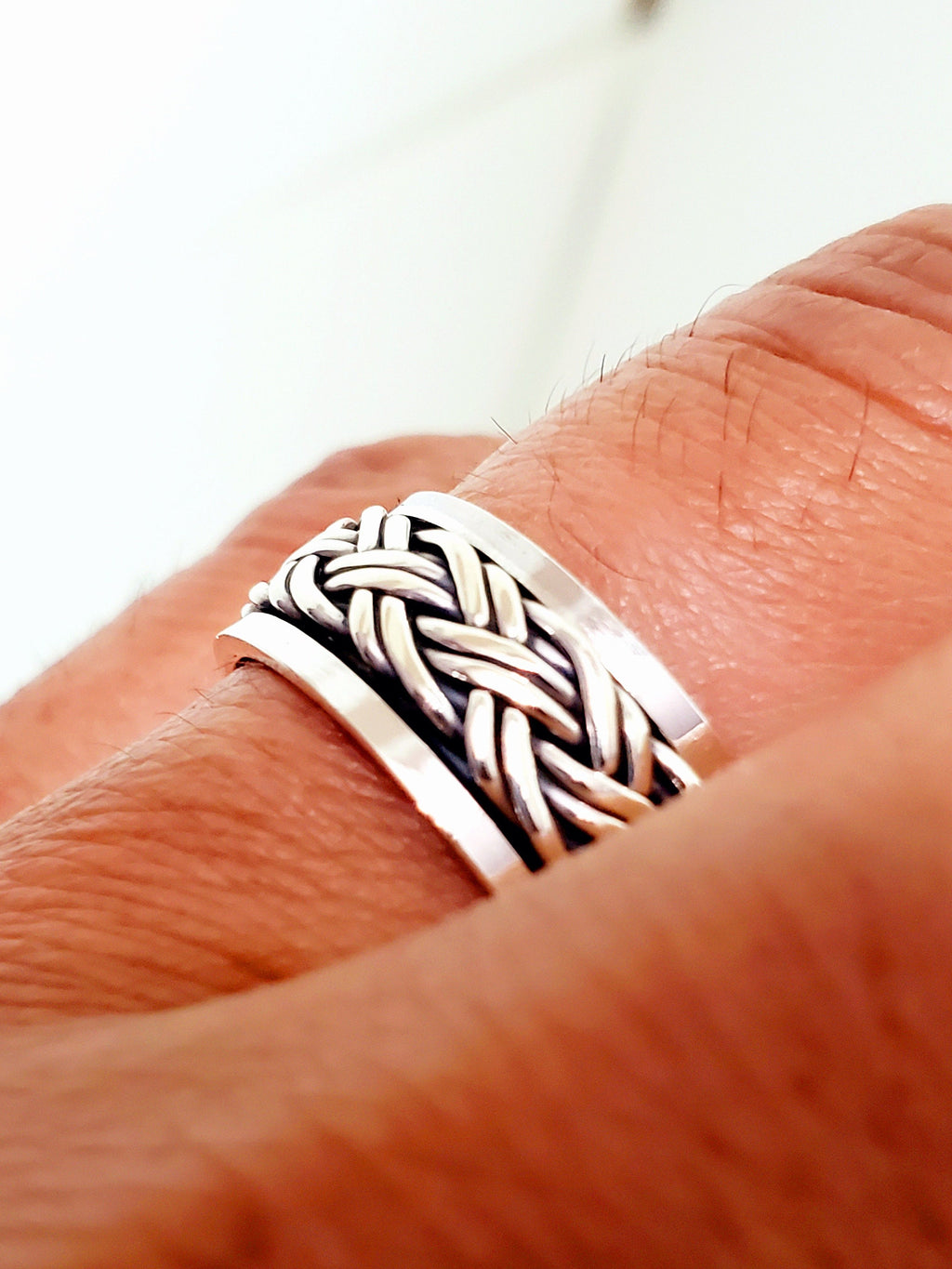 Meditation Braided Men's Spinner Ring – Sterling Silver