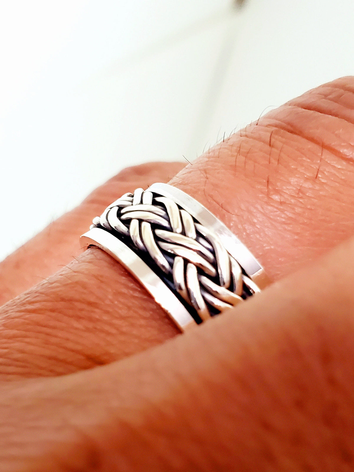Meditation Braided Men's Spinner Ring – Sterling Silver