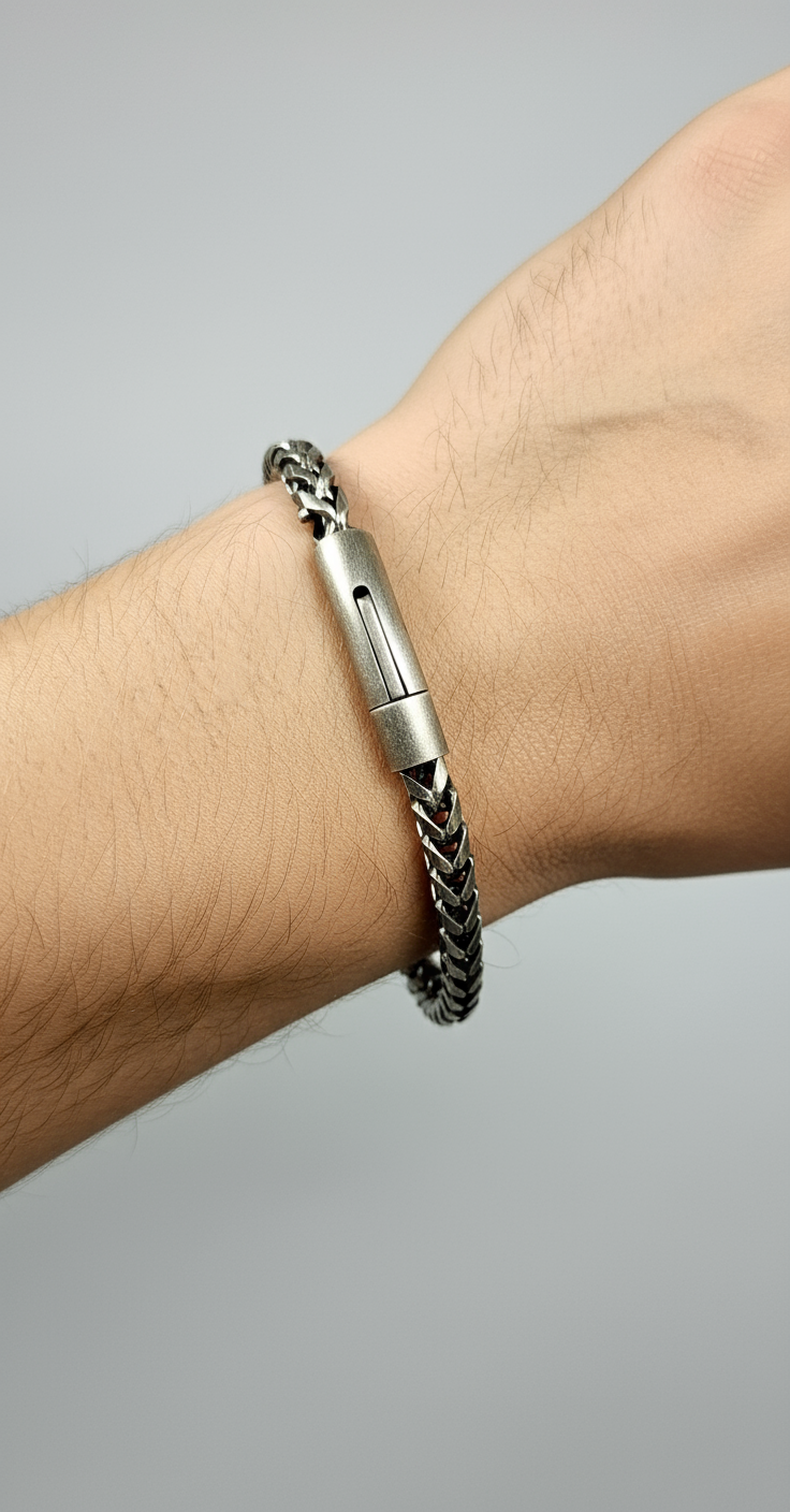 Black Stainless Steel Button Clip Bracelet