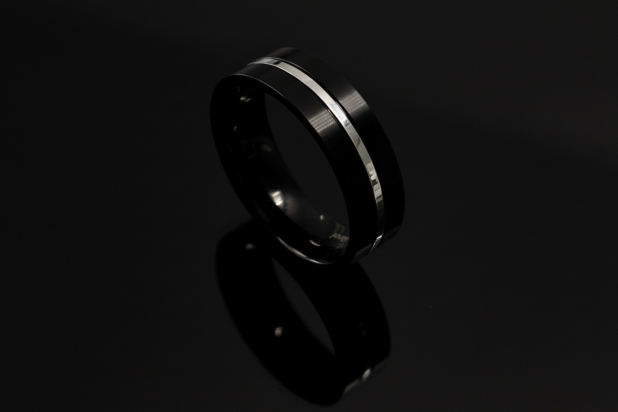Black Silver Stainless Steel Ring