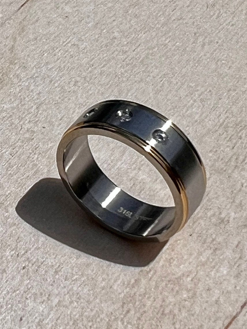 Three Diamond Masculine Wedding Ring