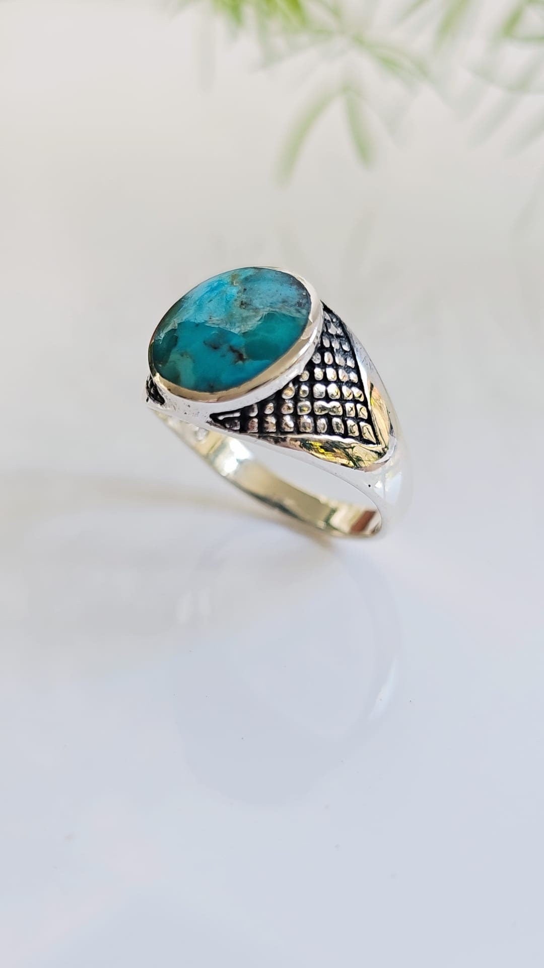 Turquoise Men's Ring, Sterling Silver Ring, 925 Stamped Ring, Signet Men's Band, Genuine Turquoise Stone for men