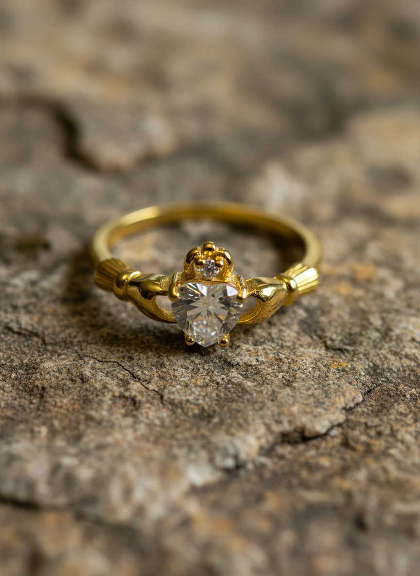 Gold Tone Irish Celtic Claddagh Ring