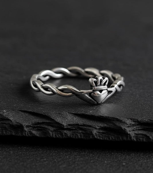 Sterling Silver Vine Claddagh Ring: Dainty Celtic Love & Friendship Band