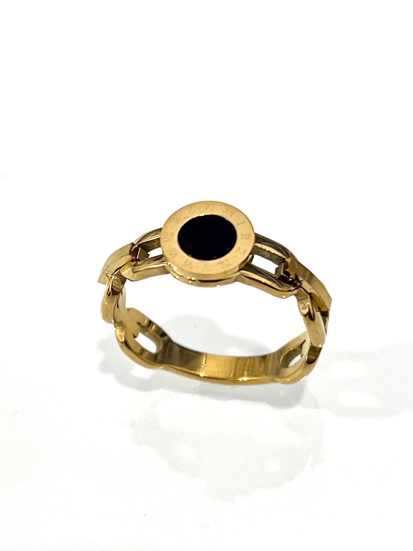 Roman Numeral Gold & Onyx Chain Ring