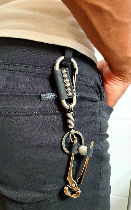 Stainless Steel and Leather Keychain with Wire Cutter - Perfect Gift for Him