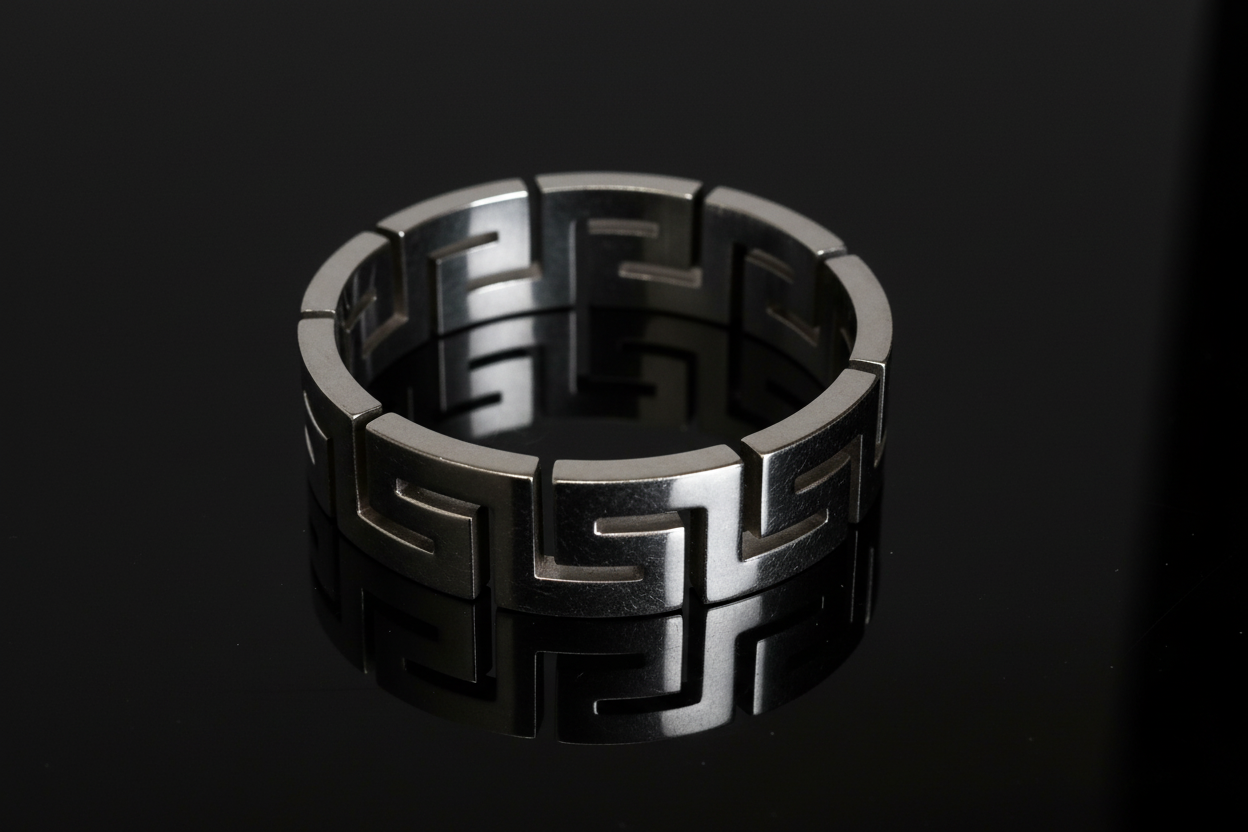 Unisex 6mm Greek Key Ring – PVD Gold or Silver Band, Timeless Durable Wedding & Daily Wear Jewelry
