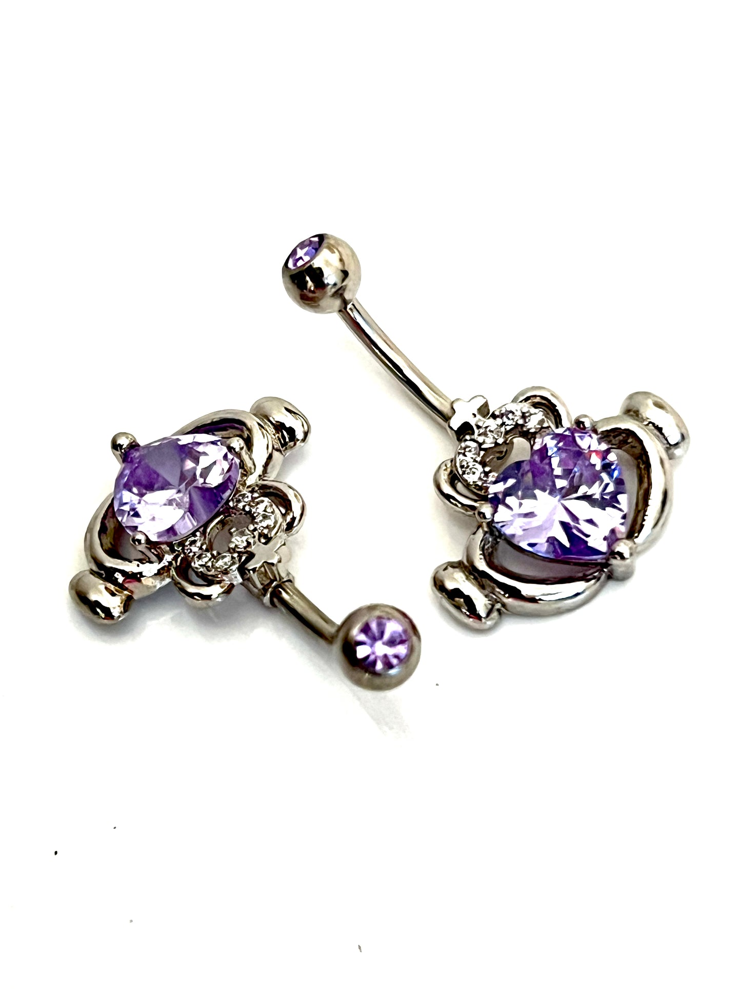Claddagh CZ Irish Love Belly Button Ring Red Garnet, Lavender Amethyst, White Cubic Zirconia