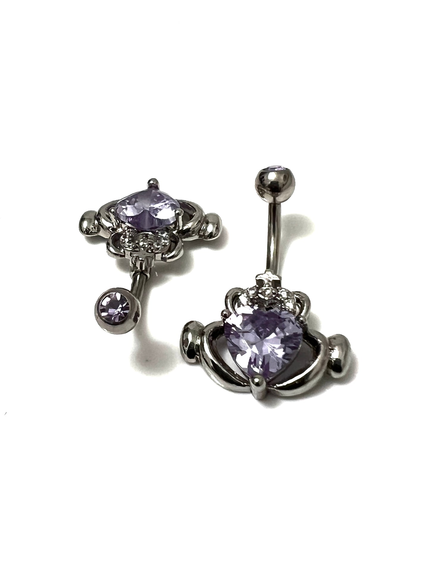 Claddagh CZ Irish Love Belly Button Ring Red Garnet, Lavender Amethyst, White Cubic Zirconia