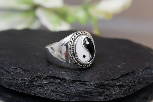 Yin Yang Signet Men Ring, Sterling Silver Ring, 925 Stamped Ring, Signet Men's Band, Genuine Stone for men