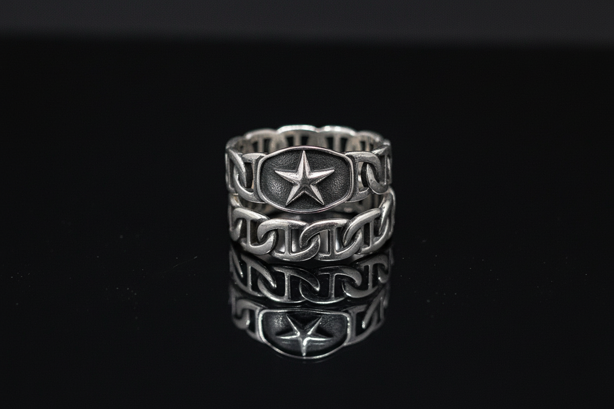Shooting Star Chain Ring, Unisex, Linked Band, 10mm Non tarnish, Gift for him/her