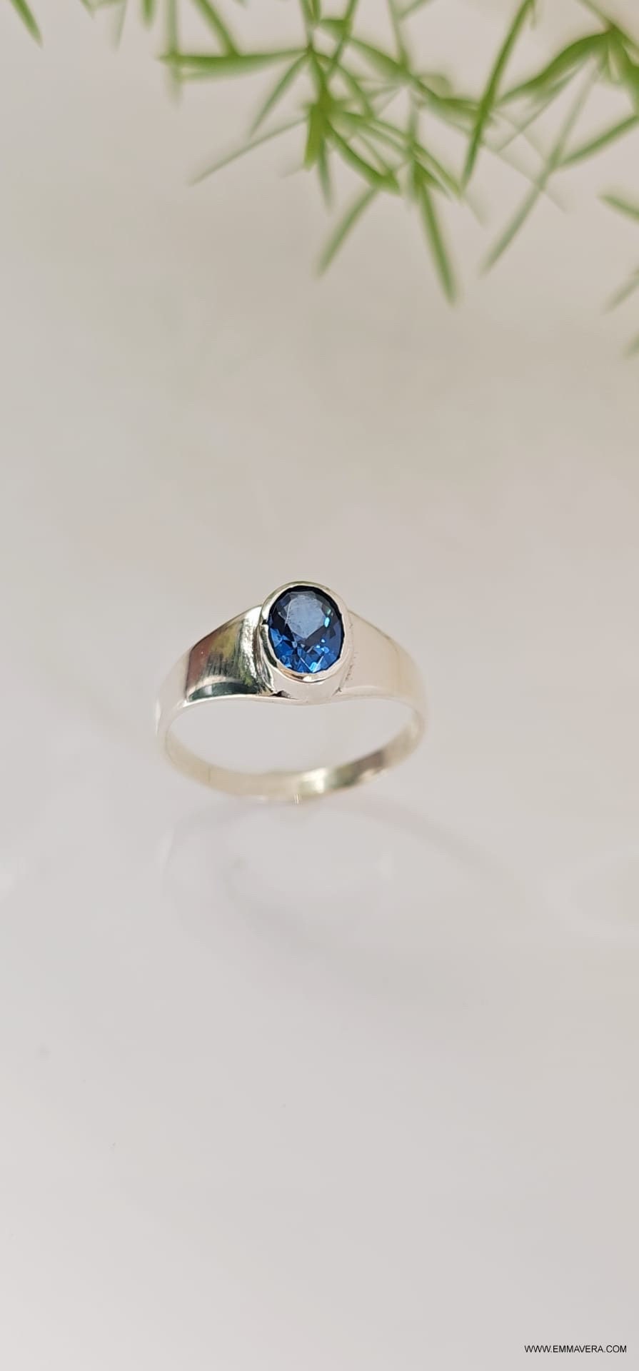 Blue Sapphire CZ Stone Signet Ring