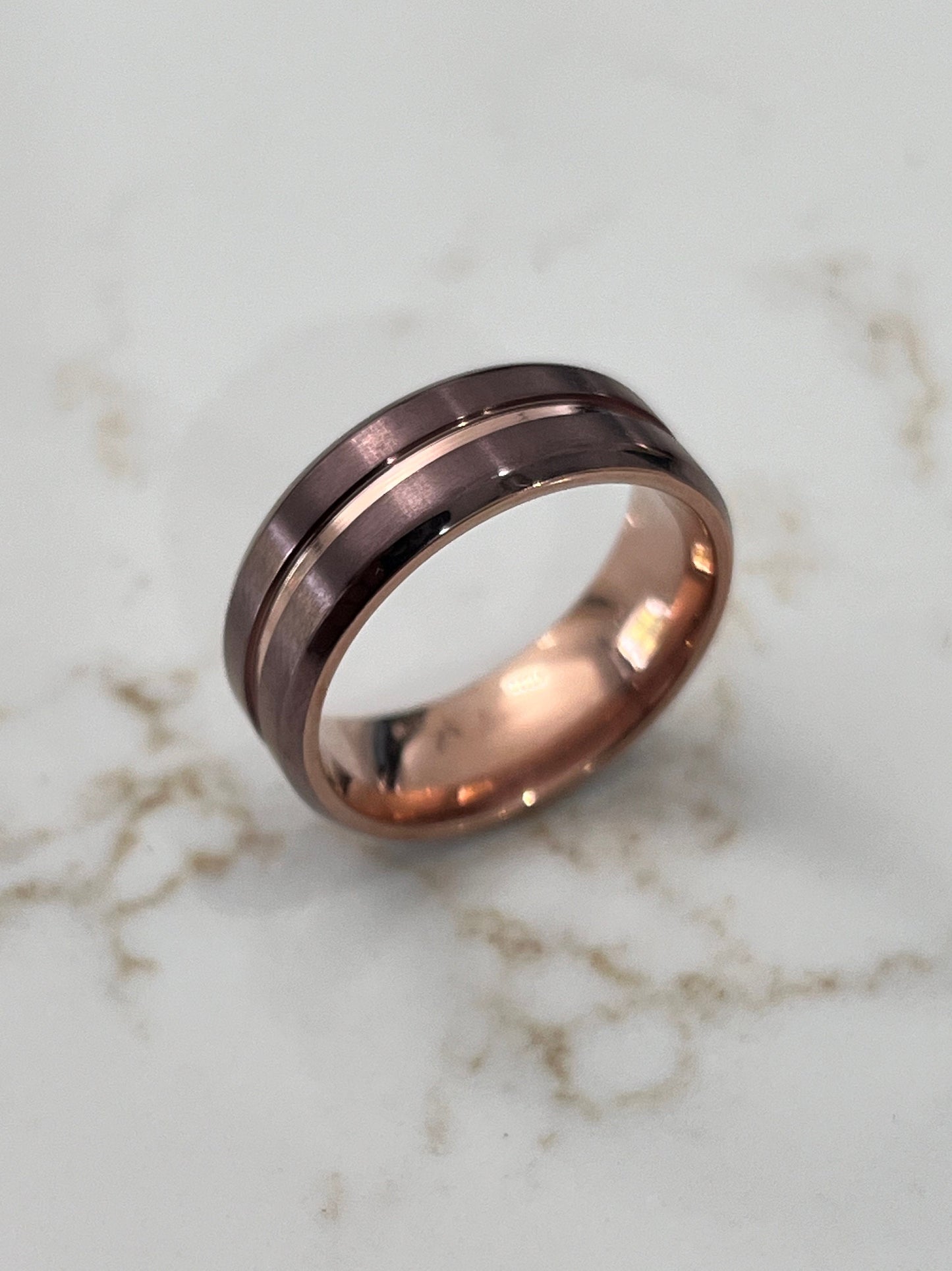 Two Tone Rose & Bronze Band Titanium Trendy Men's Ring