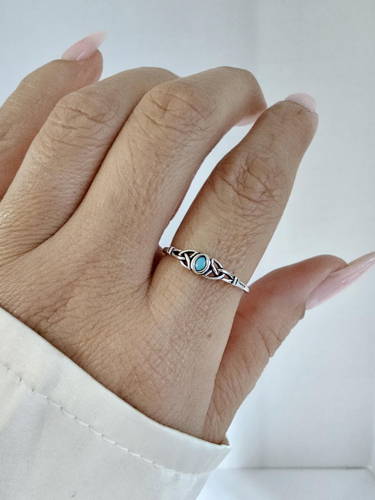 Oxidized Celtic Turquoise Ring – Sterling Silver