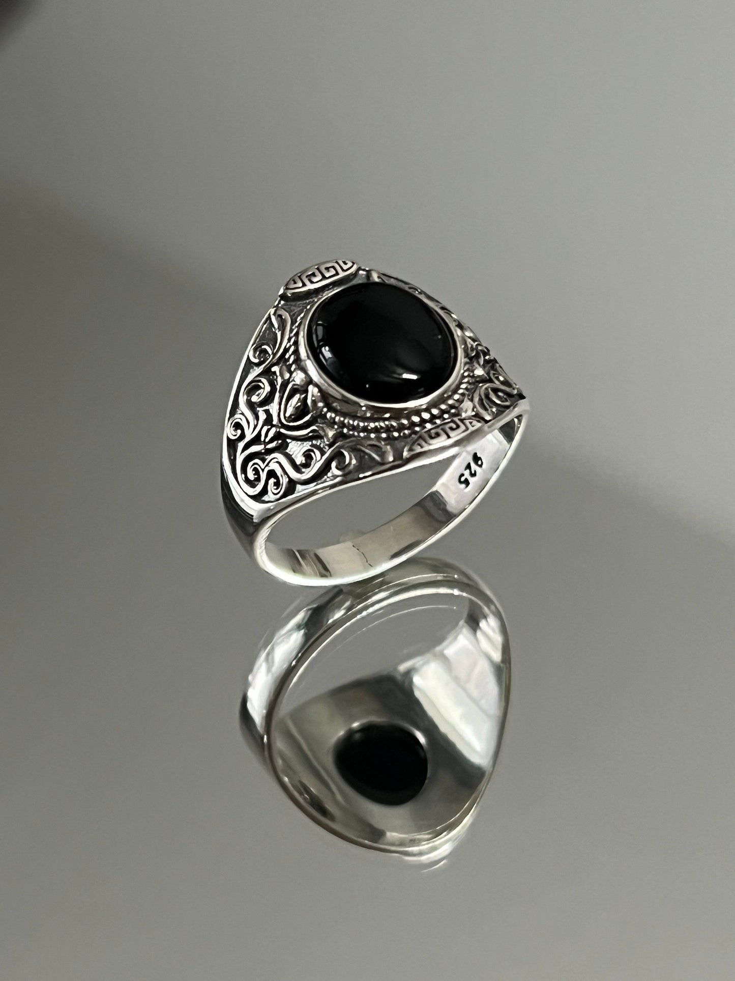 Oxidized Sterling Silver Onyx Signet Ring: Bohemian Unisex Design
