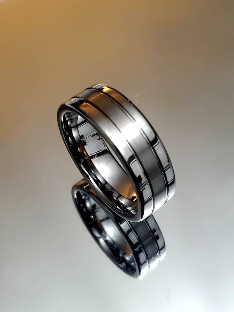 Tungsten Band, Polished Ring, Men's Silver Ring, Tungsten Carbide Ring - 8mm Wide