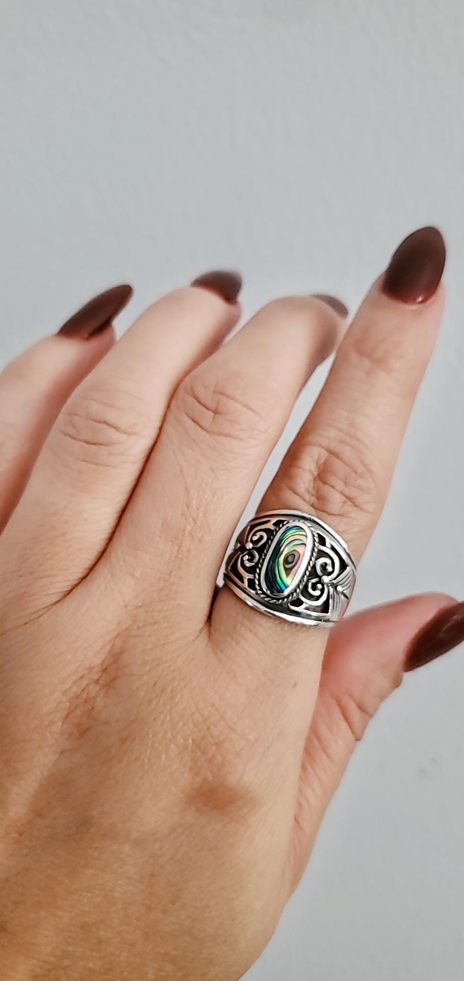 Sterling Silver Abalone Ring: Women's Cutout Design Jewelry